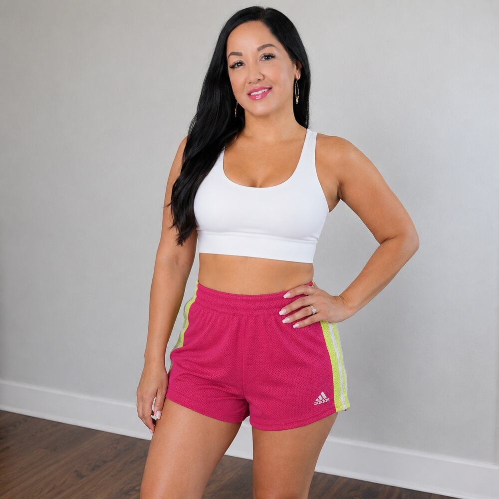 Adidas Women's Pink  Mesh Running Athletic Shorts Size Small Neon Stripe